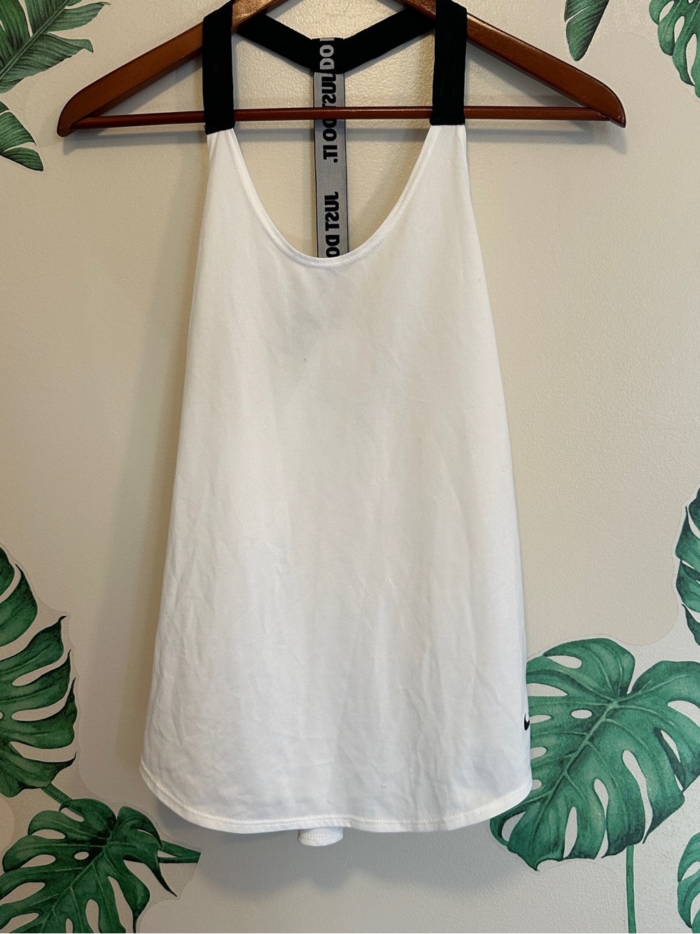 Nike White Tank Top with Black Straps and Logo Detail